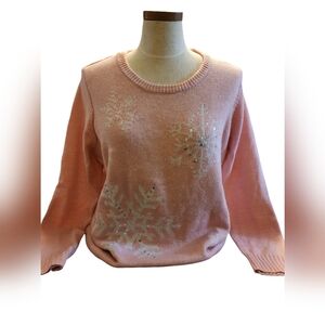 Pink snowflake sweater 16/18, white snowflakes with silver sequin